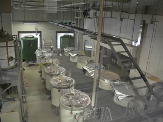 Alcoholic beverage production experiment building seen from the tour gallery