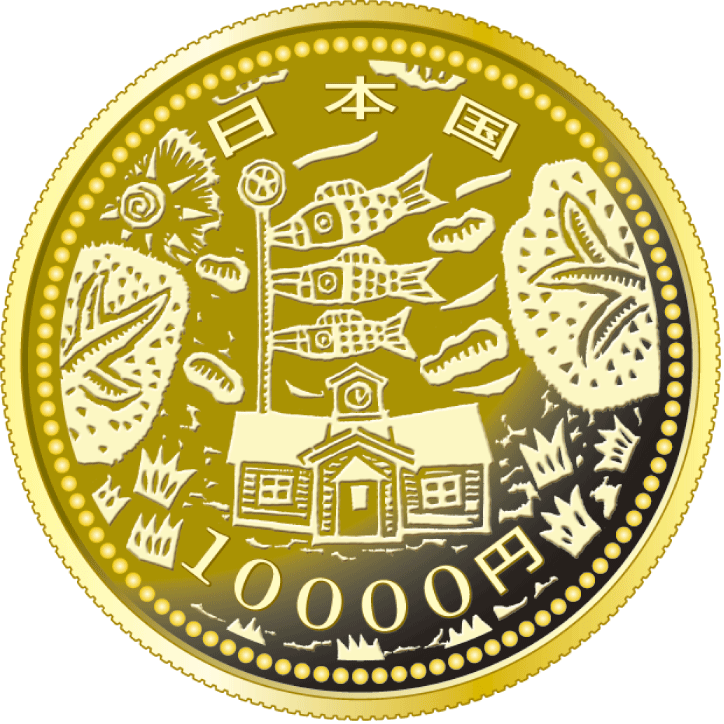 the obverse design of 10,000 yen gold coin