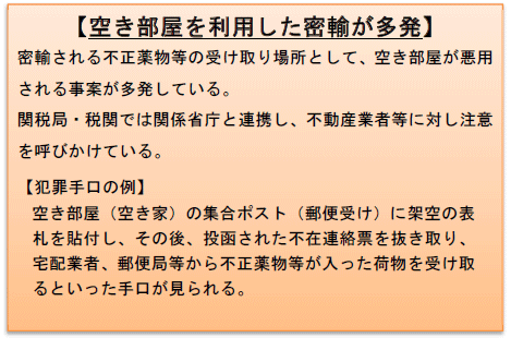 画像（空き部屋を利用した密輸が多発）