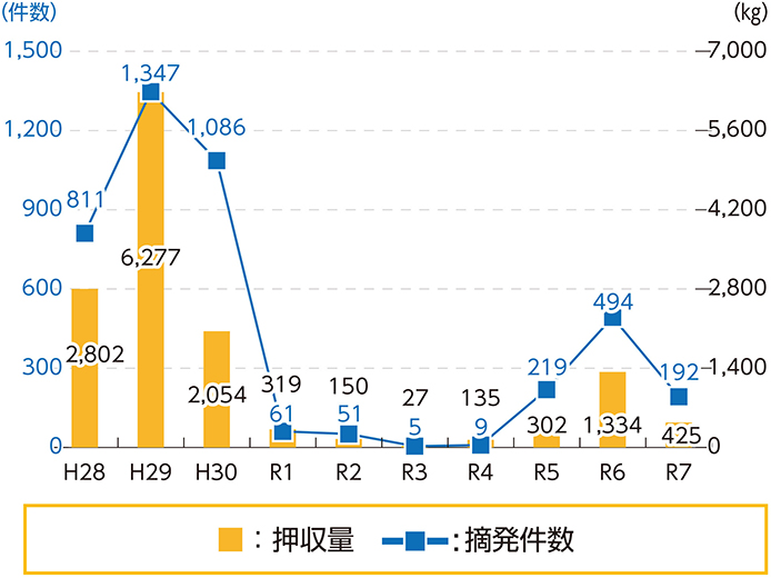 金地金の過去10年間の摘発状況