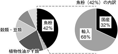 (図表11)養殖用飼料の原料構成と輸入割合