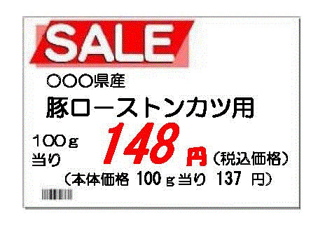 店内POP,棚札,広告などの表示